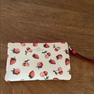 Coach Cream and Red Strawberry Print Wristlet